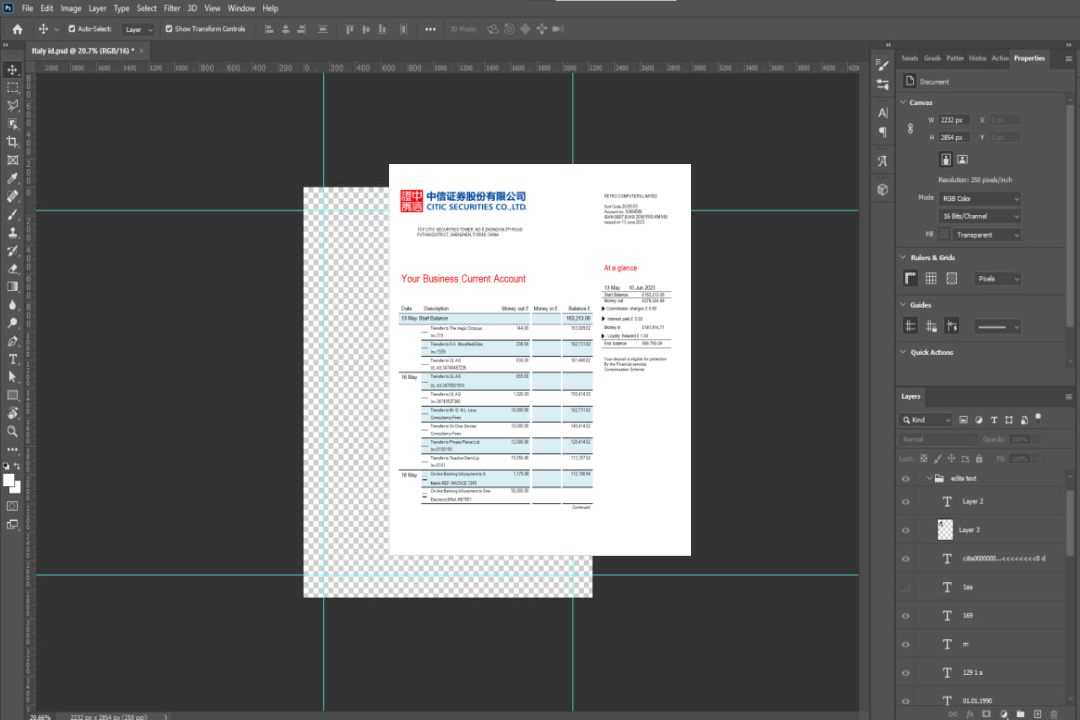 Modèle Word et PDF de relevé de compte de la société bancaire Citic Securities template Modèle Word et PDF de relevé de compte de la société bancaire Citic Securities template